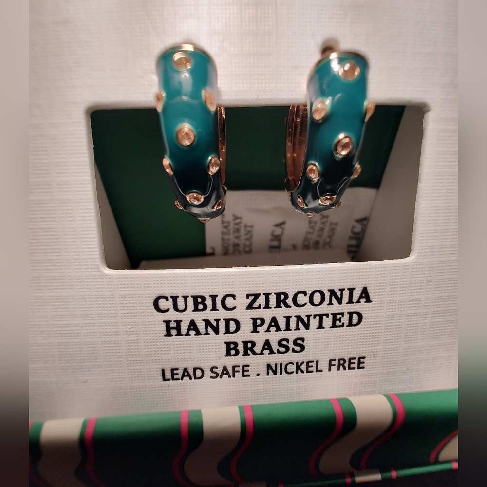 Piper K Green and Gold Accented Hoop Earrings - Picture 4 of 5